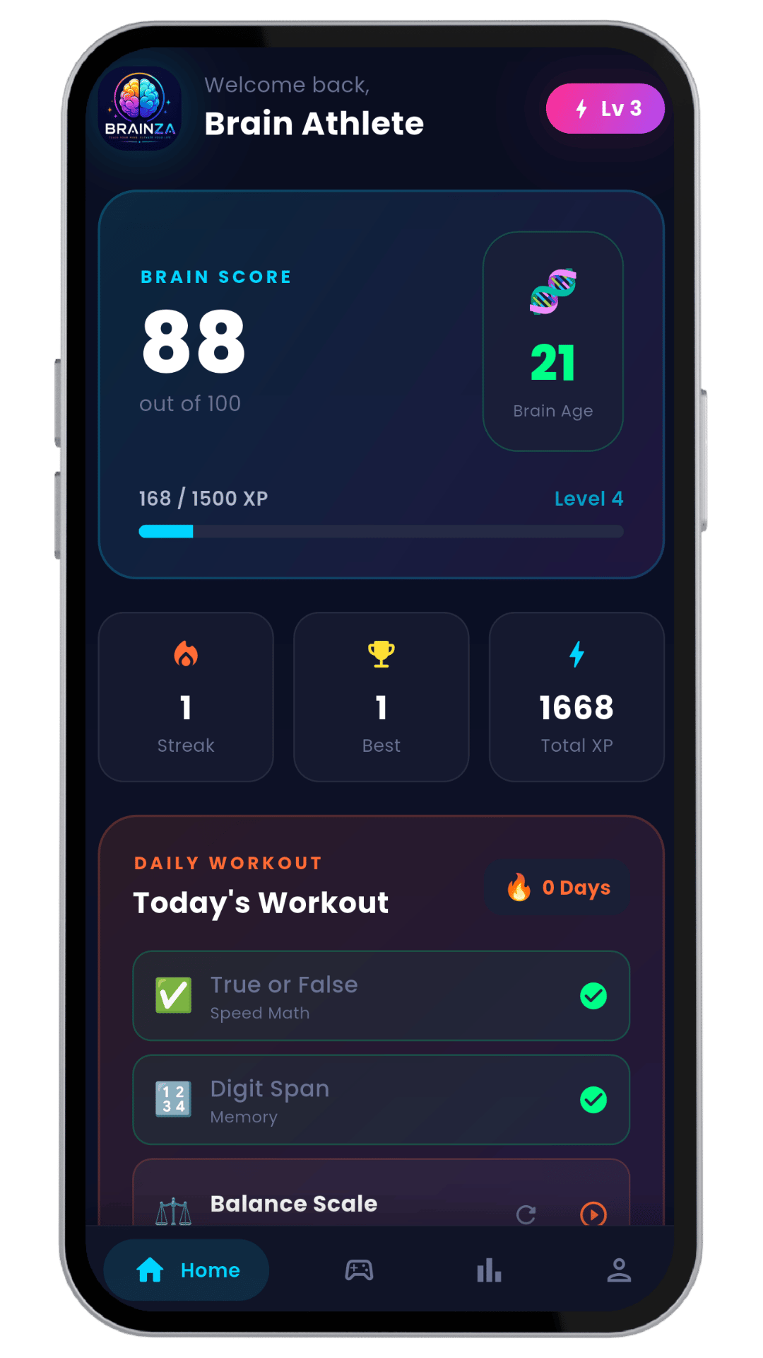 Brainza Home Dashboard