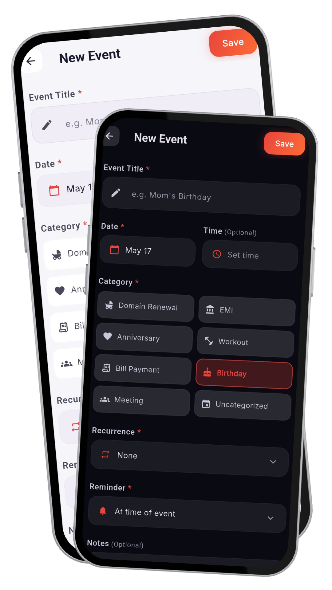 DearDates light and dark mode