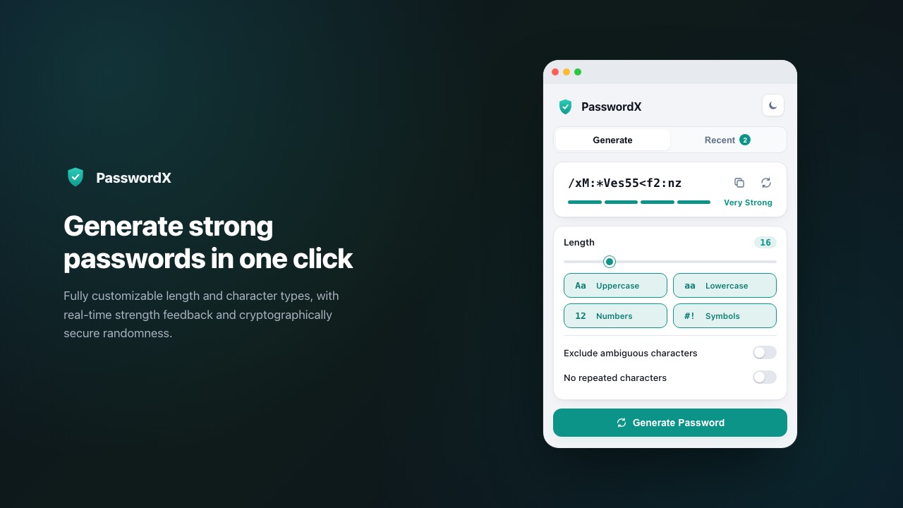 PasswordX Strong Password Generator Chrome Extension